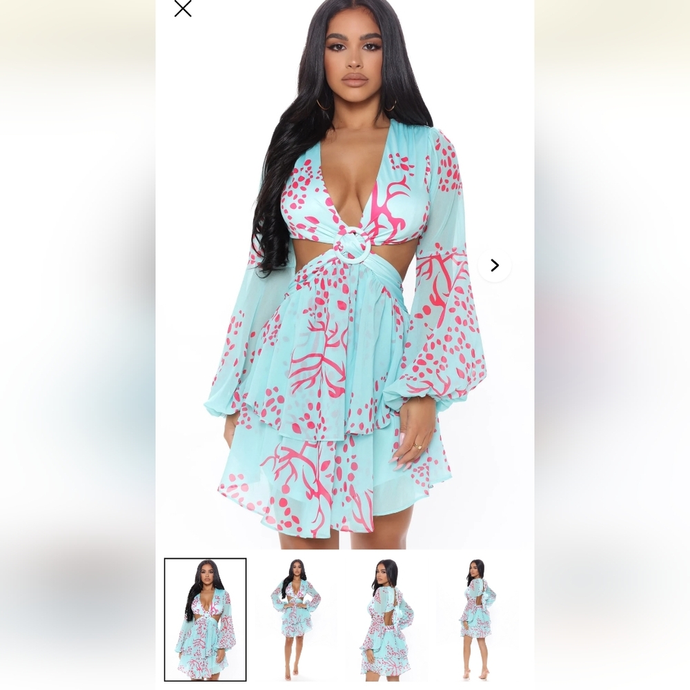 Fashion Nova Aqua and Pink Backless Dress